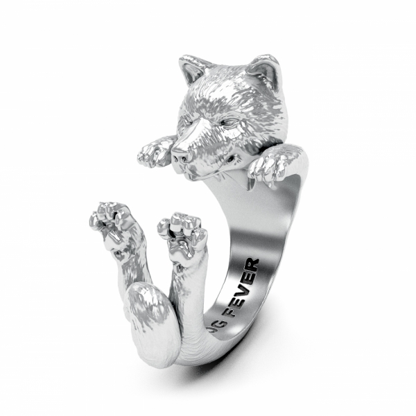 Akita Inu Silver Hug Ring